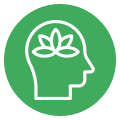 Green circle with a head silhouette and a lotus flower inside.